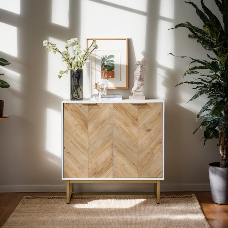 Homy Casa Herringbone Accent Cabinet, Adjustable Shelf, Living Sideboard