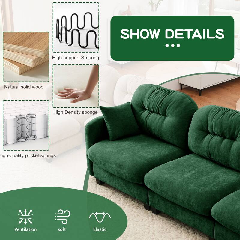 107" Modular Sectional Sofa, Oversized 3-Seater Couch with Tufted Back, Deep Seat Chenille Sofa for Living Room & Apartment