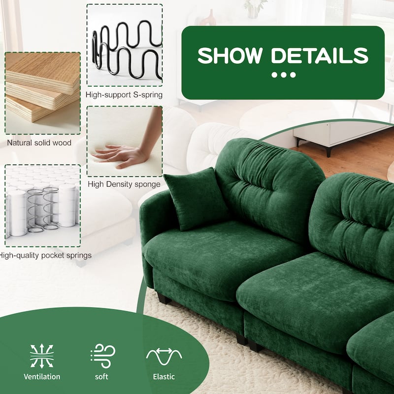 74" Loveseat Sofa, Modern Chenille Deep Seat Sectional Couch for Living Room, Tufted Backrest Love Seat with Pillows