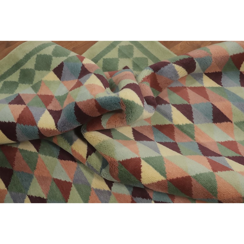 Hand-knotted Tribal Wool Multi-Colored Geometric Oriental Area Rug - 8' 9'' X 6' 0''