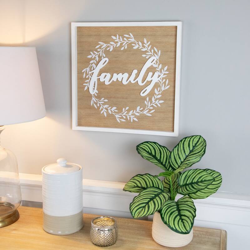 Family Framed Wooden Wall Sign - 15.75" - White