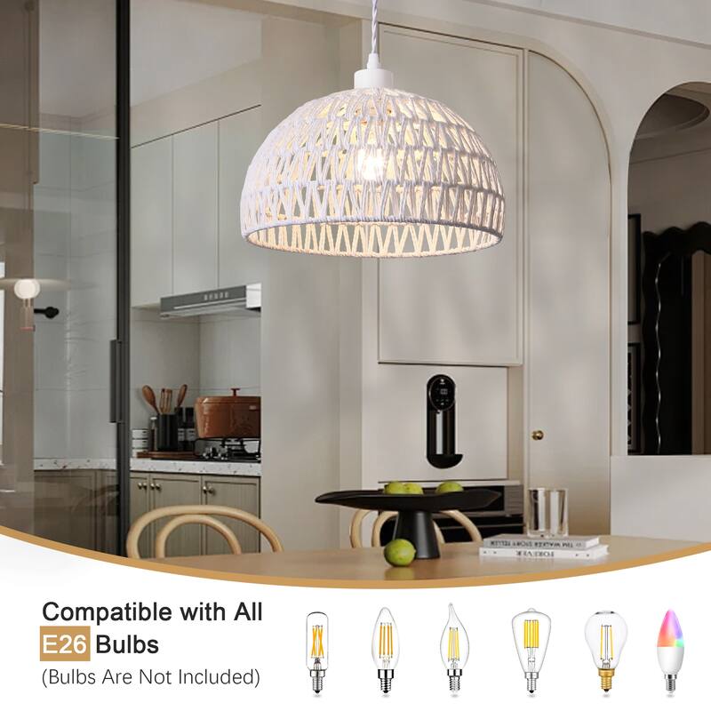 Plug in Handwoven Hemp Rope Lampshade Pendant Light with On/Off Switch