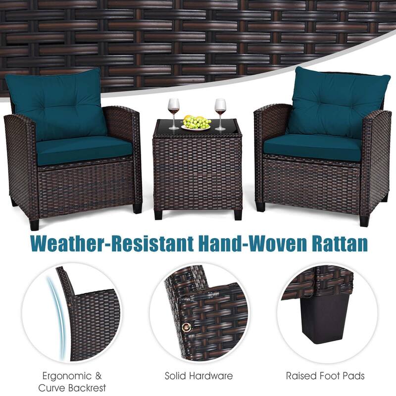 Costway 3PCS Patio Rattan Furniture Set Cushioned Conversation Set - See Details