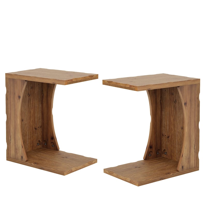 C-shaped End Table for Living Room, Solid Wood Side Table for Couch - 13.78" D x 19.69" W x 23.62" H