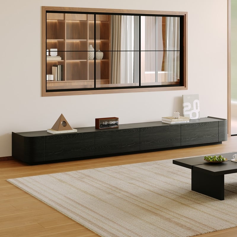 Modern Black Combination Modern TV Stands, 3 Size for choose, Fully Assembled Media Console, Solid Wood - 94.5"