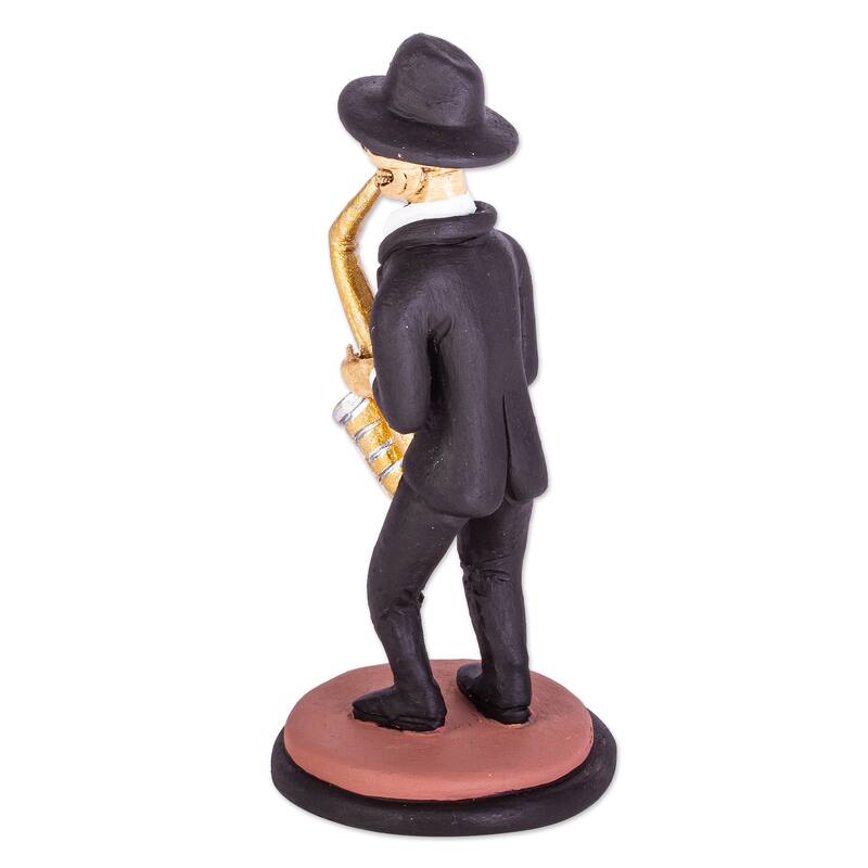 Novica Handmade Jazz De Los Muertos Ceramic Skeleton Sculpture