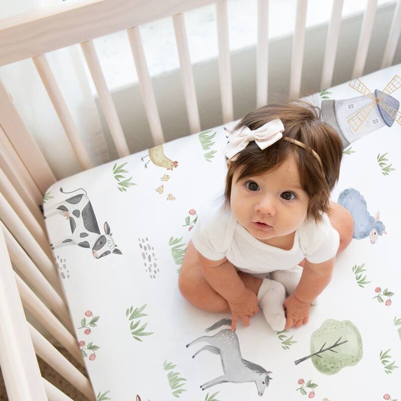 Farm Animals Boy Girl 2pc Fitted Crib Sheets Gender neutral Watercolor Farmhouse Barn Horse Cow Pig Sheep Red Black and White