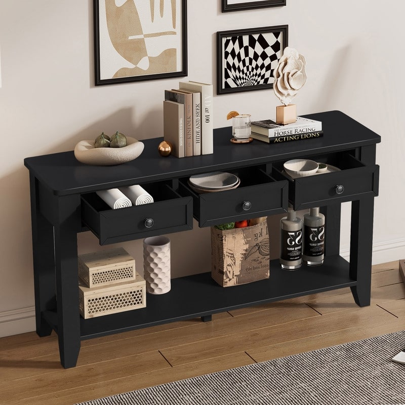Modern Entryway Console Table with Three Drawers Sturdy Poplar Legs