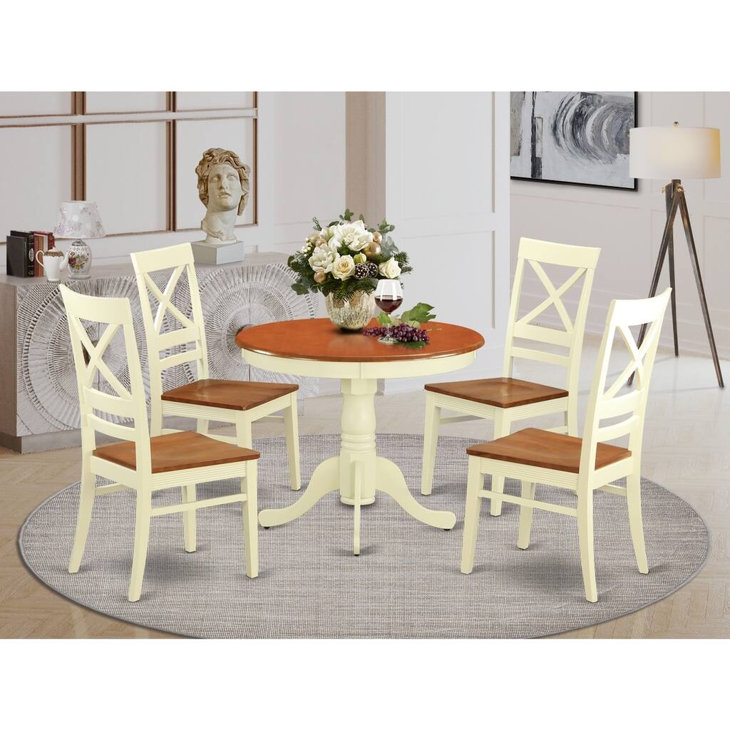 5-Piece Round Buttermilk and Cherry Finish Solid Wood Top Dining table with 4 Chairs with