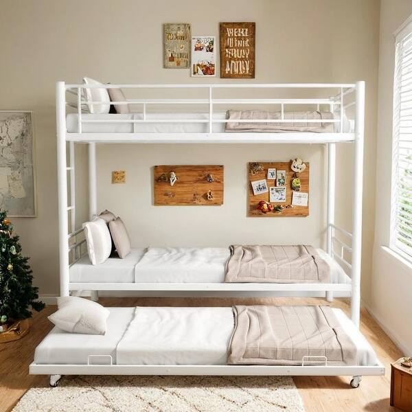 slide 2 of 20, Sturdy Metal Twin Bunk Bed, Noise Reduced with Safety Guardrail White