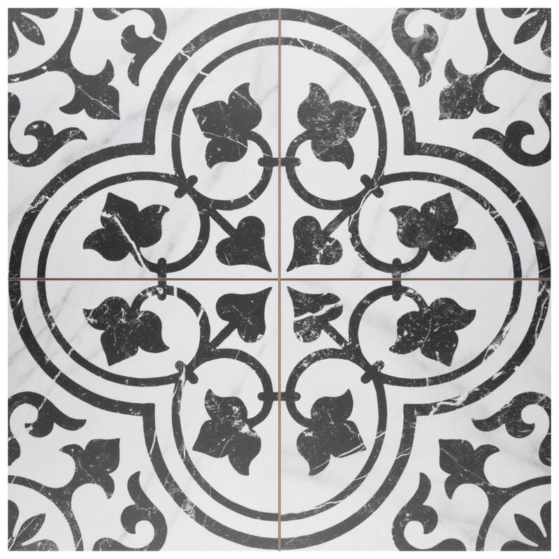 Merola Tile Merzoni Ornate Marquina 17-7/8" x 17-7/8" Porcelain Floor and Wall Tile