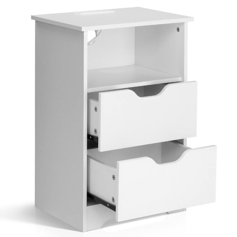 15.7"W Nightstand, P2 Particleboard, Matte Melamine, Handleless, 2 Drawers, US Outlet