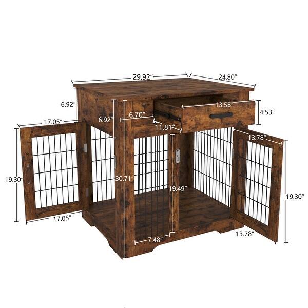 Furniture Style Dog Crate and Table with Drawer, Pet Kennels with