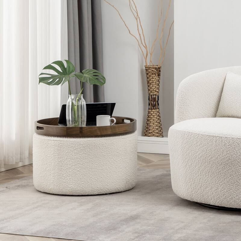 KINWELL Round Upholstered Pouf Ottoman Footrest