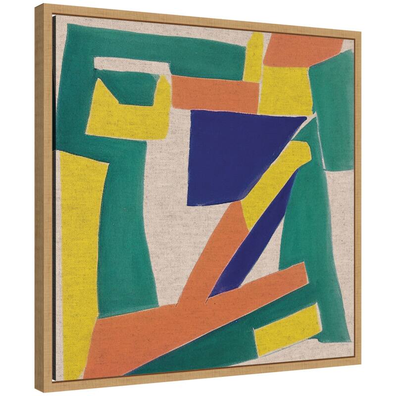 Kate and Laurel Sylvie Retro Refresh Painterly Shapes Neutral Linen Framed Canvas by The Creative Bunch Studio - 22x22 - Brown