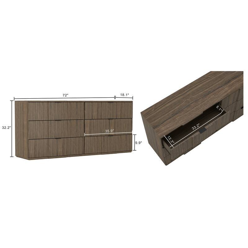 Clive 72 Inch 6 Drawer Bedroom Dresser