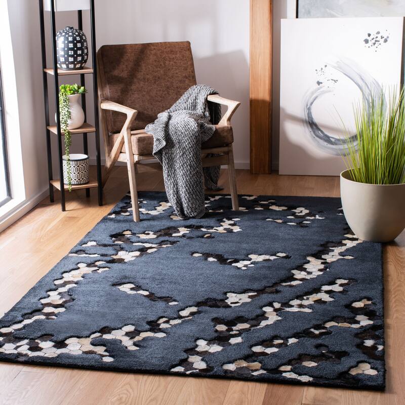 SAFAVIEH Handmade Manhattan Shakti Modern Abstract Silk Rug - 8' x 10' - Black