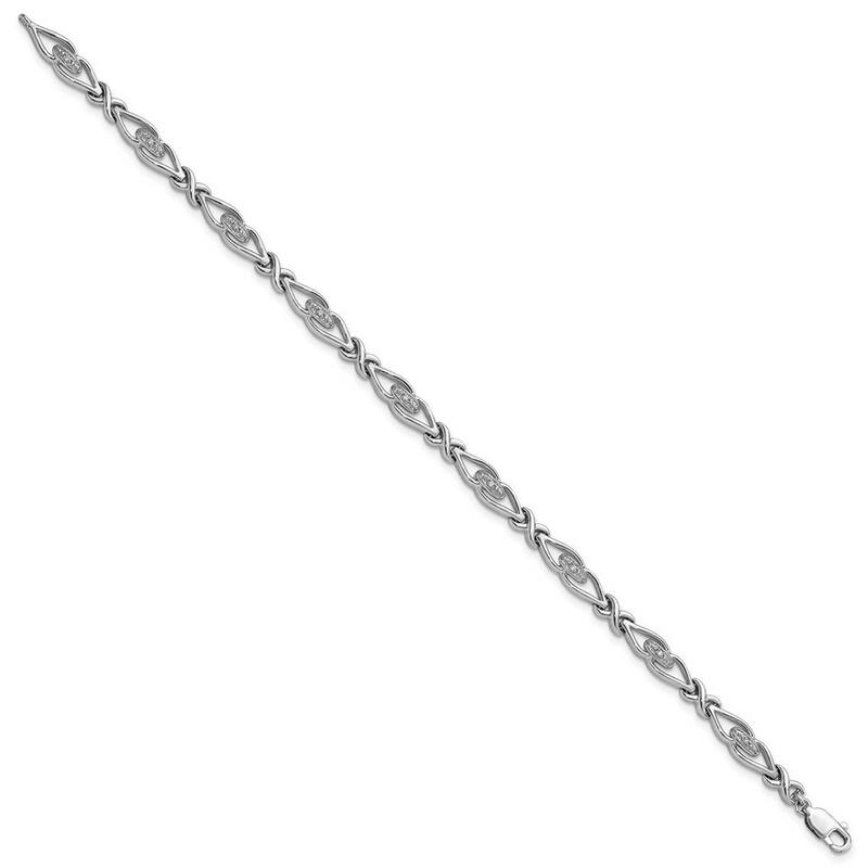 Curata 925 Sterling Silver Polished Lobster Claw Closure Diamond Bracelet