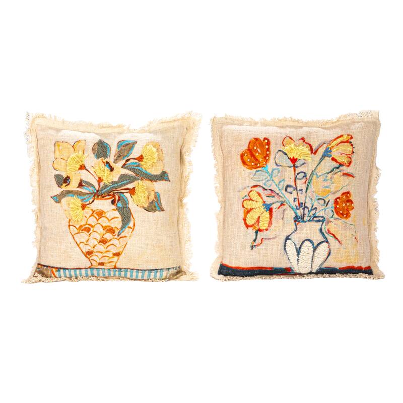 Cotton Slub Pillows with Flowers in Vase