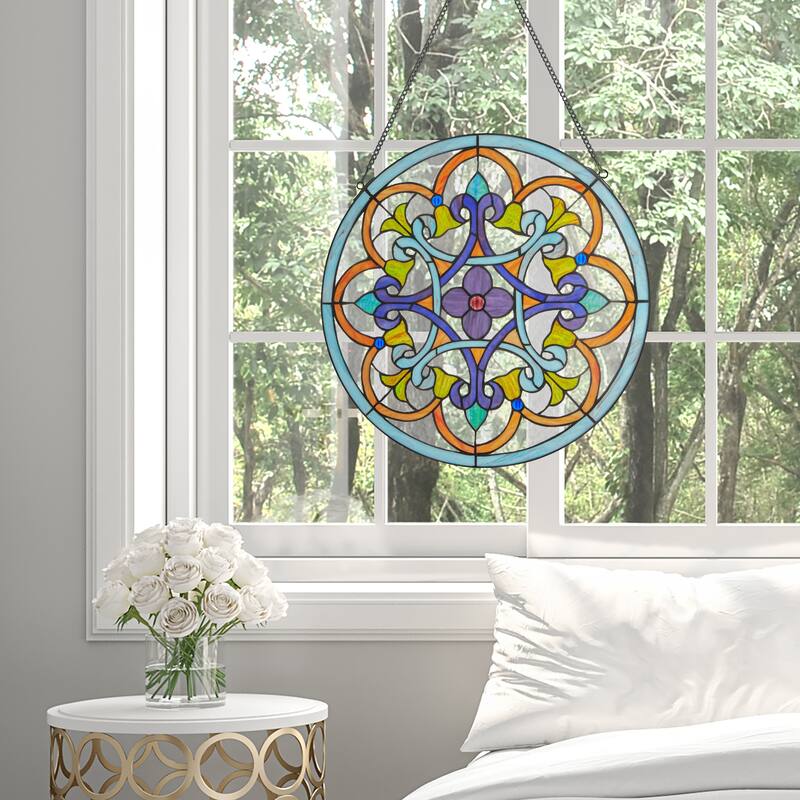 Multicolored Round Floral River of Goods Stained Window Panel