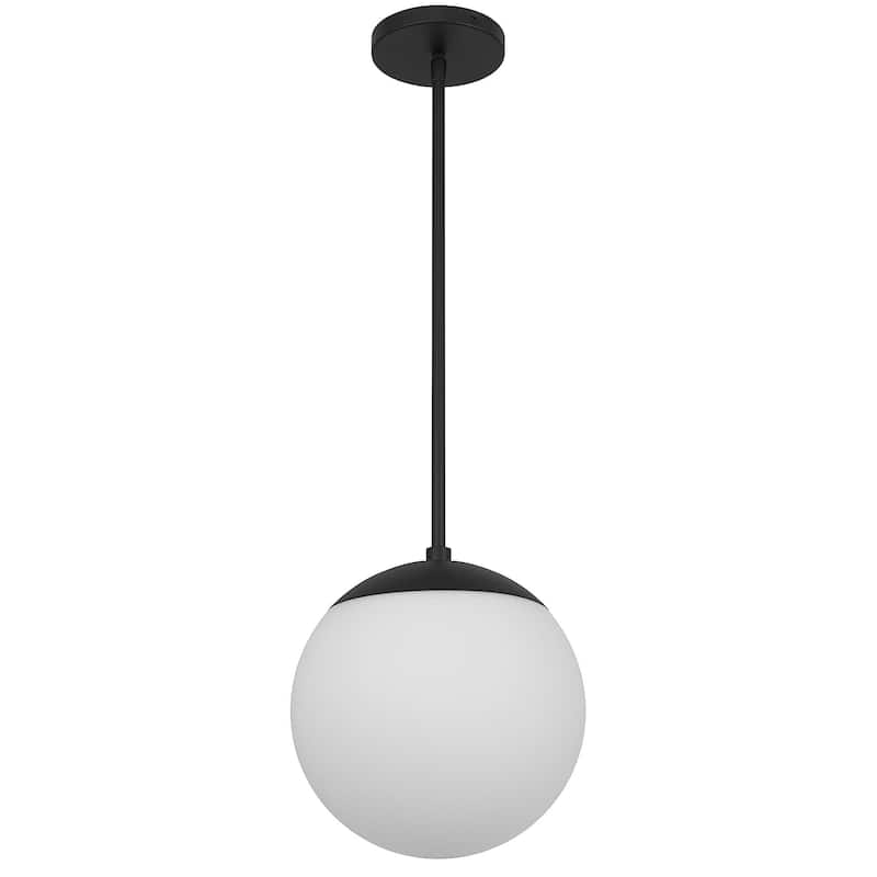 10 inch Diameter Etched White Glass Globe Integrated LED Pendant - Black