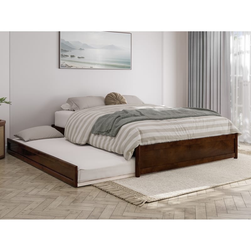 Barcelona Panel Platform Bed with Twin XL Trundle - Walnut - Queen