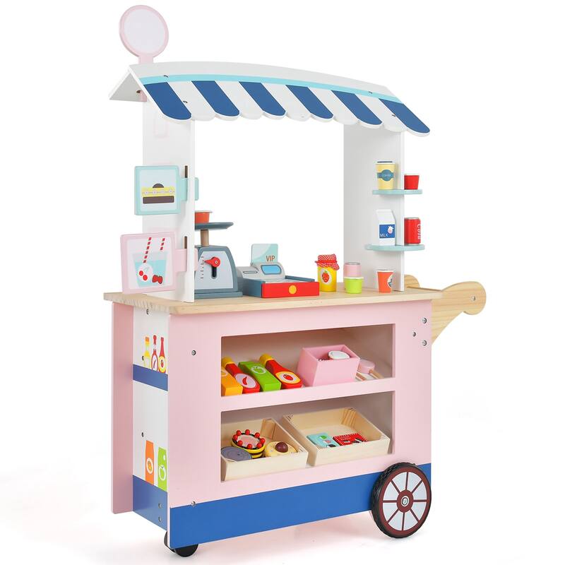 Costway Kids Snacks & Sweets Food Cart Kids Toy Cart Play Set with 30 - See Details