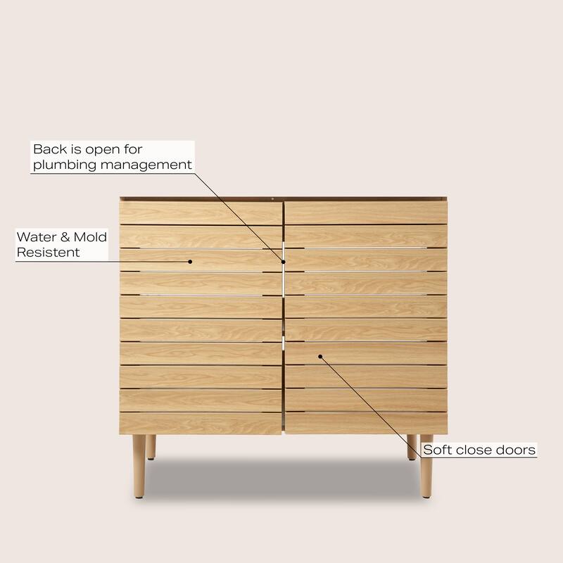 Calandre Thick Linear Slat Modern Farmhouse 2-Shelf Bath Vanity Cabinet Only (Sink Basin not Included), by JONATHAN Y
