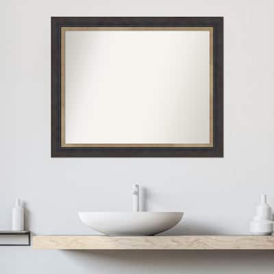 Hammered Charcoal Tan Non-Beveled Wood Framed Bathroom Vanity Wall Mirror - Hammered Charcoal Tan
