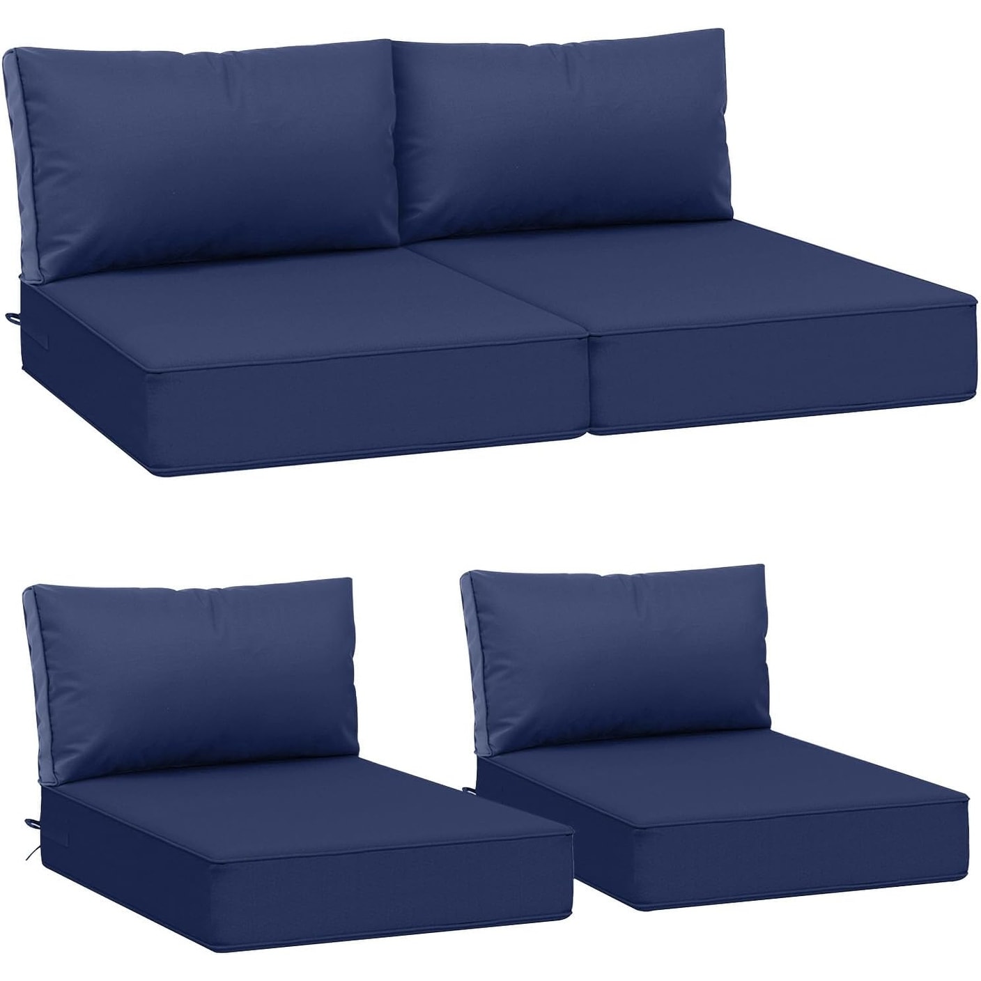 Waterproof Outdoor Deep Seat Cushion Set, 23.5x25.5x5 inch + 23.5x13.5 inch, Navy Blue, Fade-Resistant with Non-Slip Ties