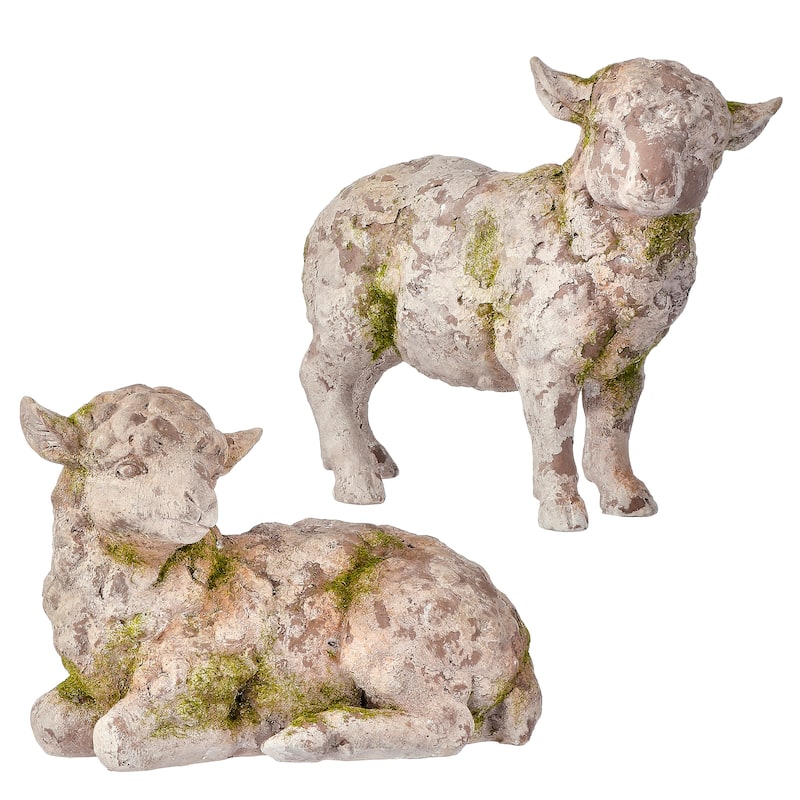 8.5" Resin Mossed Sheep Set of 2