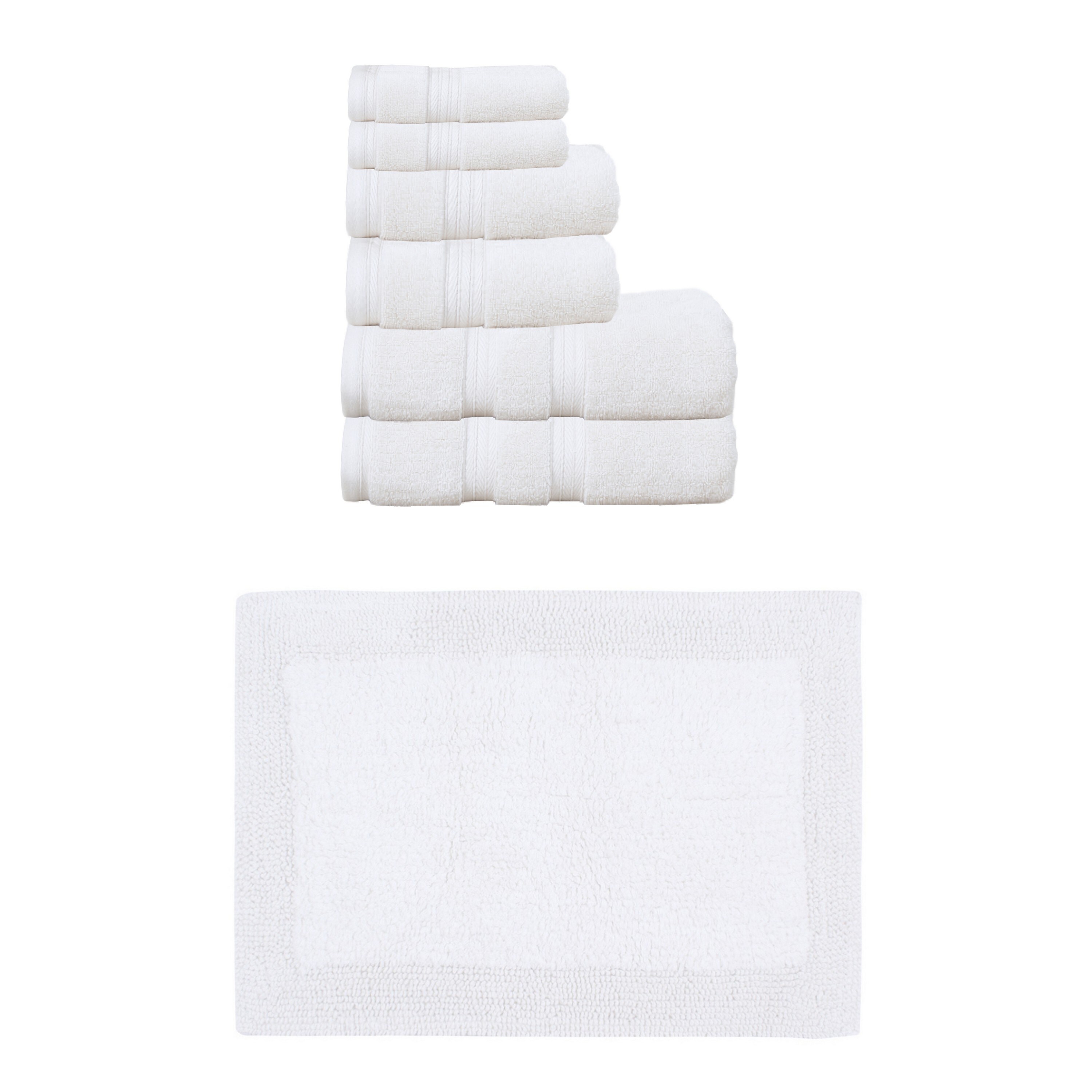 Home Weavers Luxury Collection 100% Soft Cotton 6 Pc Towel Set & 1 Pc 21x34" Bath Rug, Machine Wash & Non Slip (Set of 7)