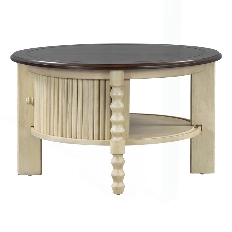 Vintage Round Coffee Table with Practical Storage for Various Rooms