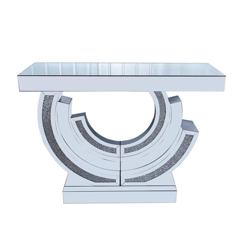 3C Shaped Crushed Diamond Hallway Table, Mirrored Centre Table Console Table Accent Table for Living Room