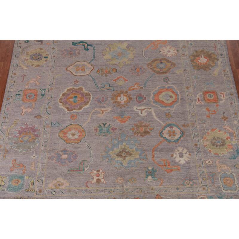 Hand Knotted Oriental 100% Wool Carpet Transitional All-Over Purples Oushak Area Rug - 9' 10'' X 8' 1''