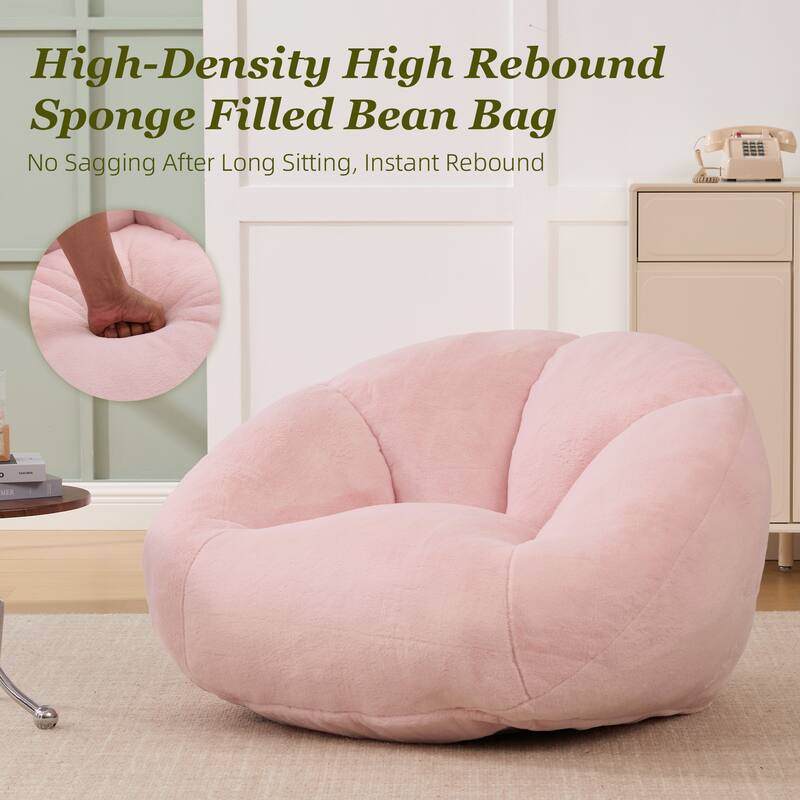 HOMEFUN Fabric Upholstered Oversized Round Comfy Bean Bag Lazy Sofa for Living Room