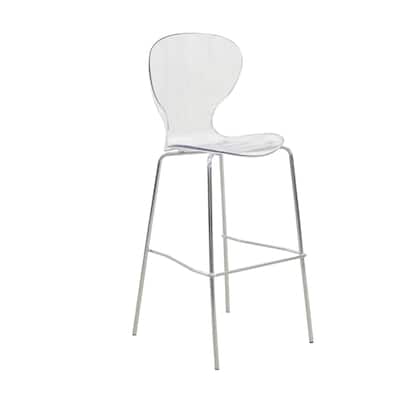30 in. Seat Height Acrylic Plastic Barstool in Chrome Steel Frame Armless with Footrest