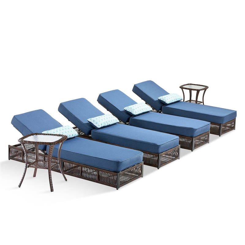 Pocassy 6 Pieces Patio Chaise Lounge Chair with Adjustable Backrest