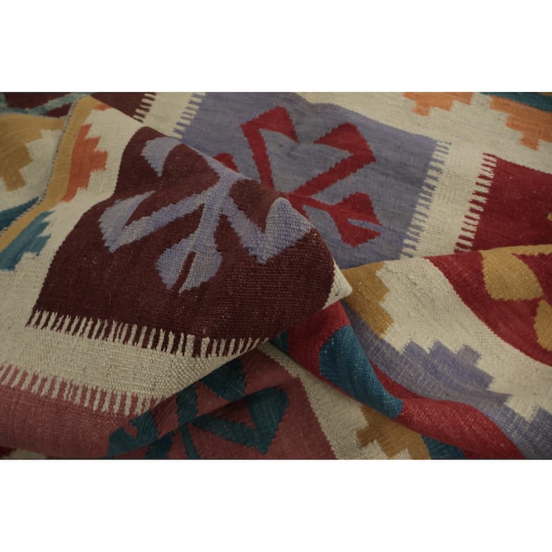 Hand Woven Oriental 100% Wool Carpet Southwestern Tribal Multi-Colored Kilim Area Rug - 12' 0'' X 8' 8''
