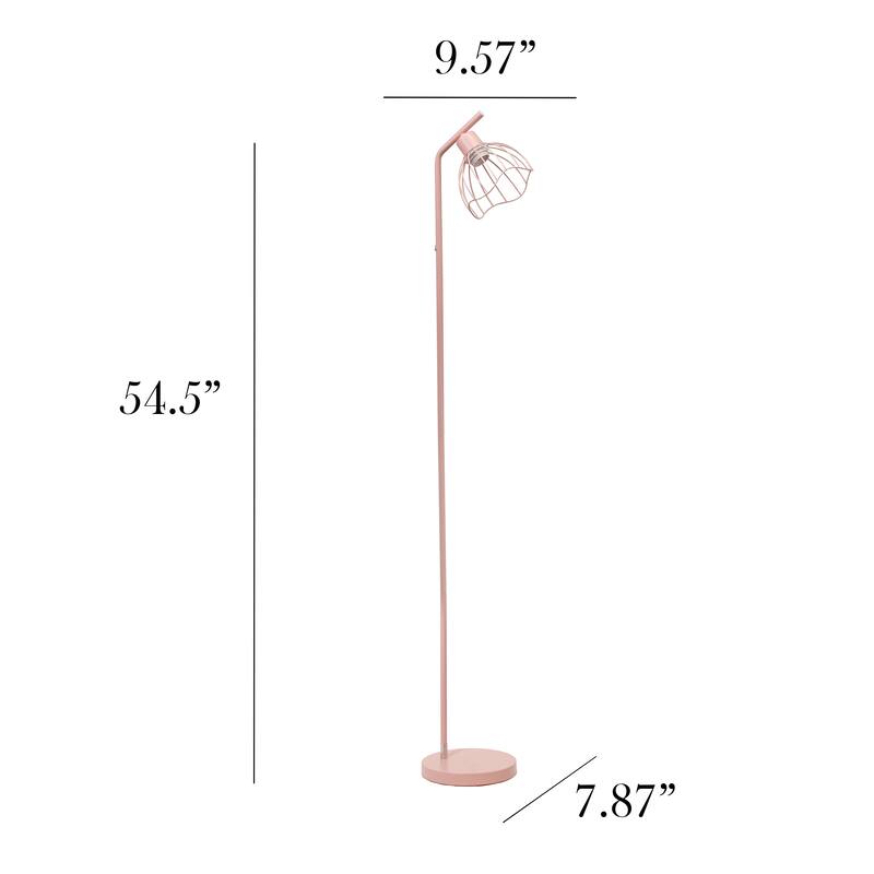 Metal Industrial Cage Floor Lamp with Curved Arm and Rotary Switch - 9.57 x 7.87 x 54.50 in. (L x W x H)