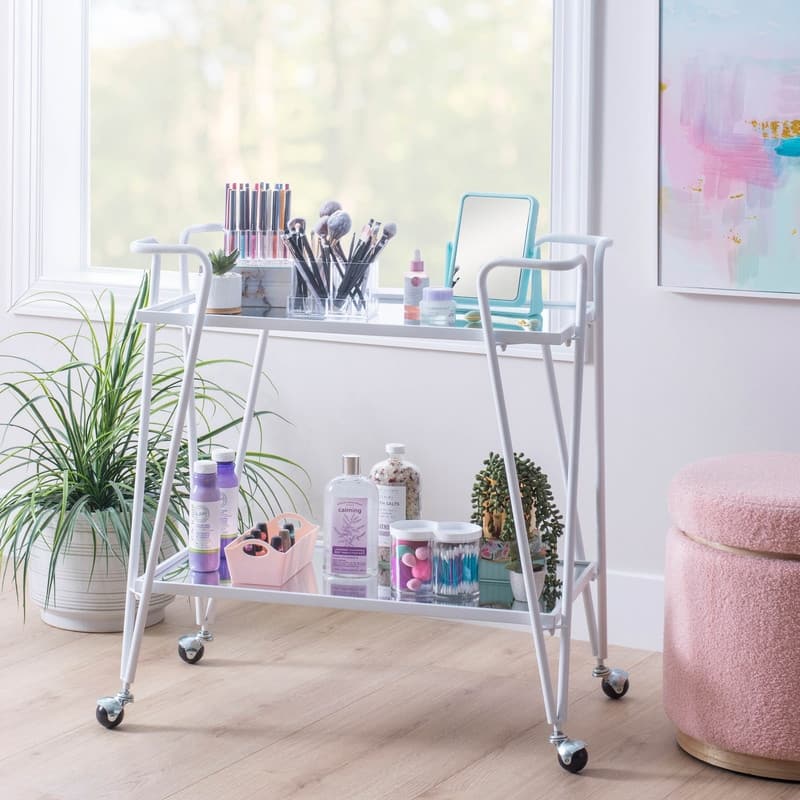 Linon Rosa Mid-Century 2-Teir Rolling Metal Bar Cart
