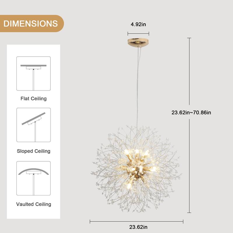 12-Light Linear Foyer Chandelier Lighting with Blowball Accent for Dining Room Kitchen Island