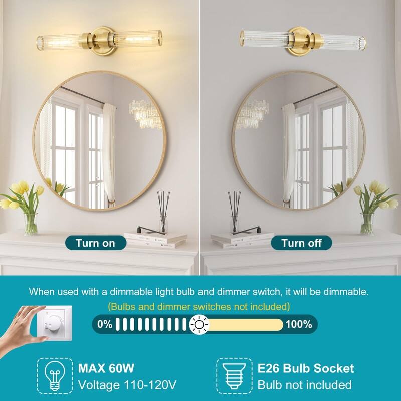Bathroom Light Fixtures, Gold Wall Sconce in Threaded Glass Vanity Lights 2 Pack - 2 Pack-Gold Threaded Glass