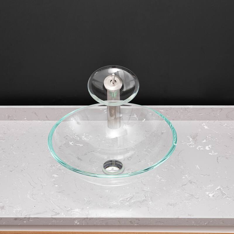 Vinnova Glass Circular Vessel Bathroom Sink without Faucet