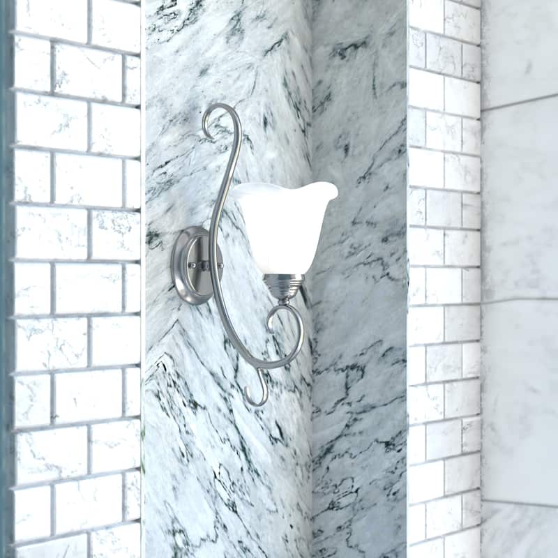 Bella 1 Light Brushed Nickel Bathroom Wall Fixture - 7.25-in W x 18-in H x 10-in D - Brushed Nickel - 7.25-in W x 18-in H x 10-in D