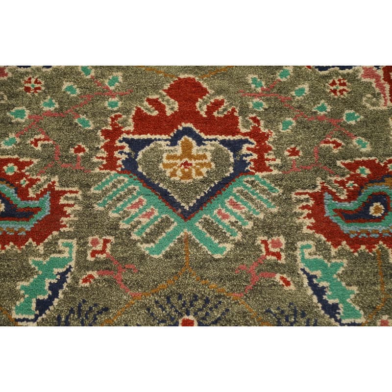 Hand Knotted Oriental 100% Wool Carpet Transitional All-Over Green Oushak Runner Rug - 8' 1'' X 2' 7''