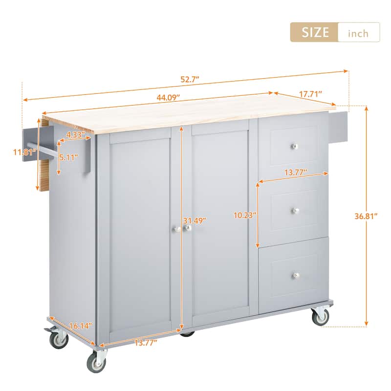 52.7 Inch Width Rolling Mobile Kitchen Island with Locking Wheels