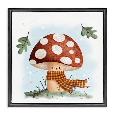 Stupell Happy Mushroom in Scarf Framed Floater Canvas Wall Art Design By Sarah Hickman