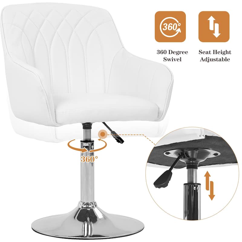 VECELO Vanity Chair Makeup Swivel Accent Chair Height Adjustable Round Back Tilt Chair for Living Room Vanity Office Bar Stool