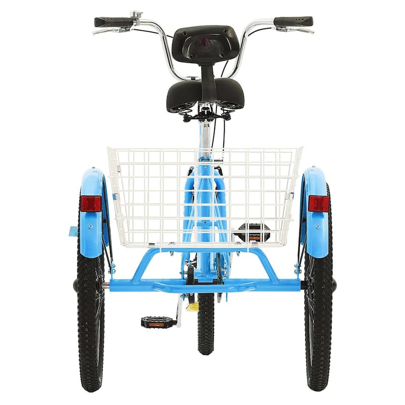 Blue Carbon Steel Adult Tricycle with Large Basket and Adjustable Height - 68.5” L x 29.9” W x 44.9” H